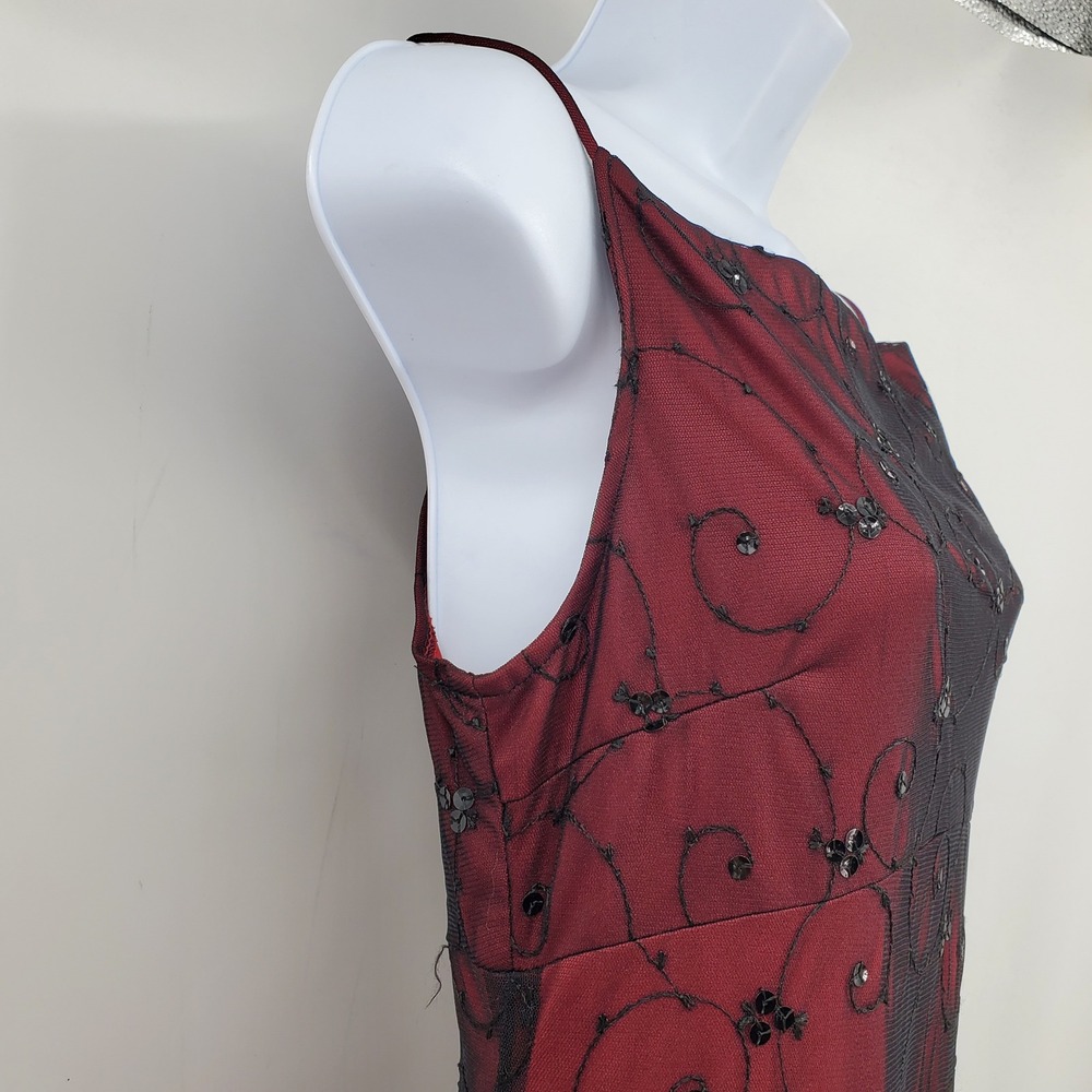Vintage Laura Salkin Burgundy Red Black Mesh Sequin Maxi Dress 8 Whimsigoth Vamp - Picture 10 of 12